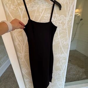 Lulu's Black Ribbed Spaghetti Strap Midi Dress